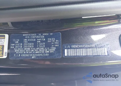 2025 Kia Carnival Mpv Hybrid Sx Prestige z USA, uszkodzony, nr VIN KNDNE5KA4S6062589